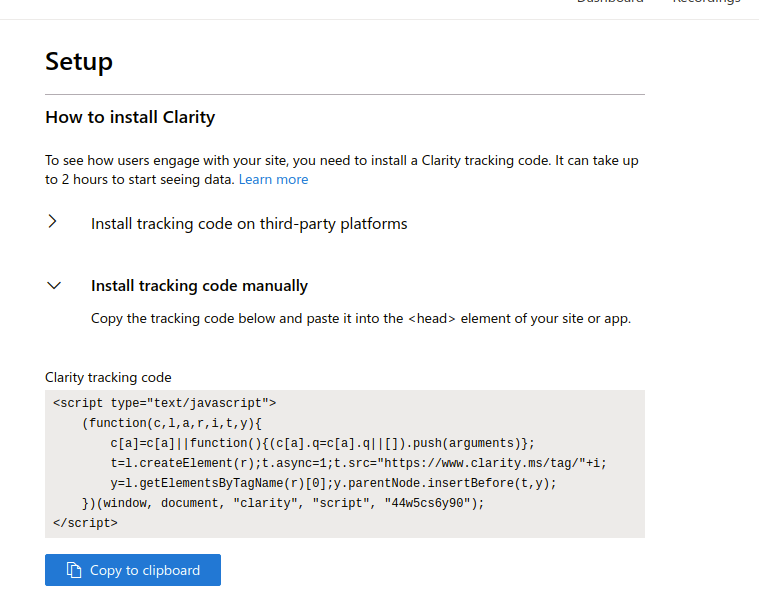 Clarity tracking code